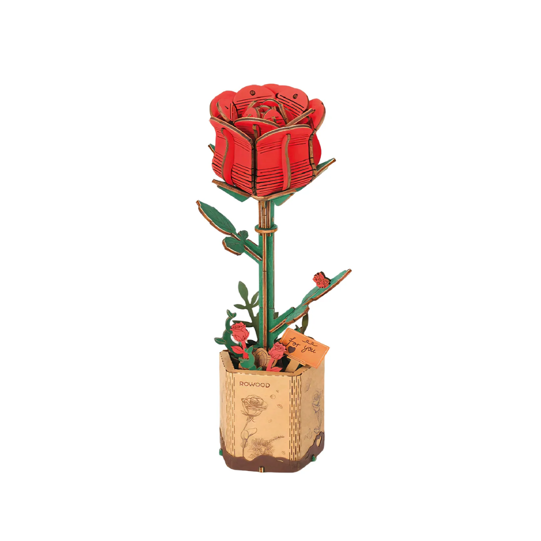 Rosa Roja de Madera Rowood 104 Piezas | Rompecabezas 3D Decoración Floral