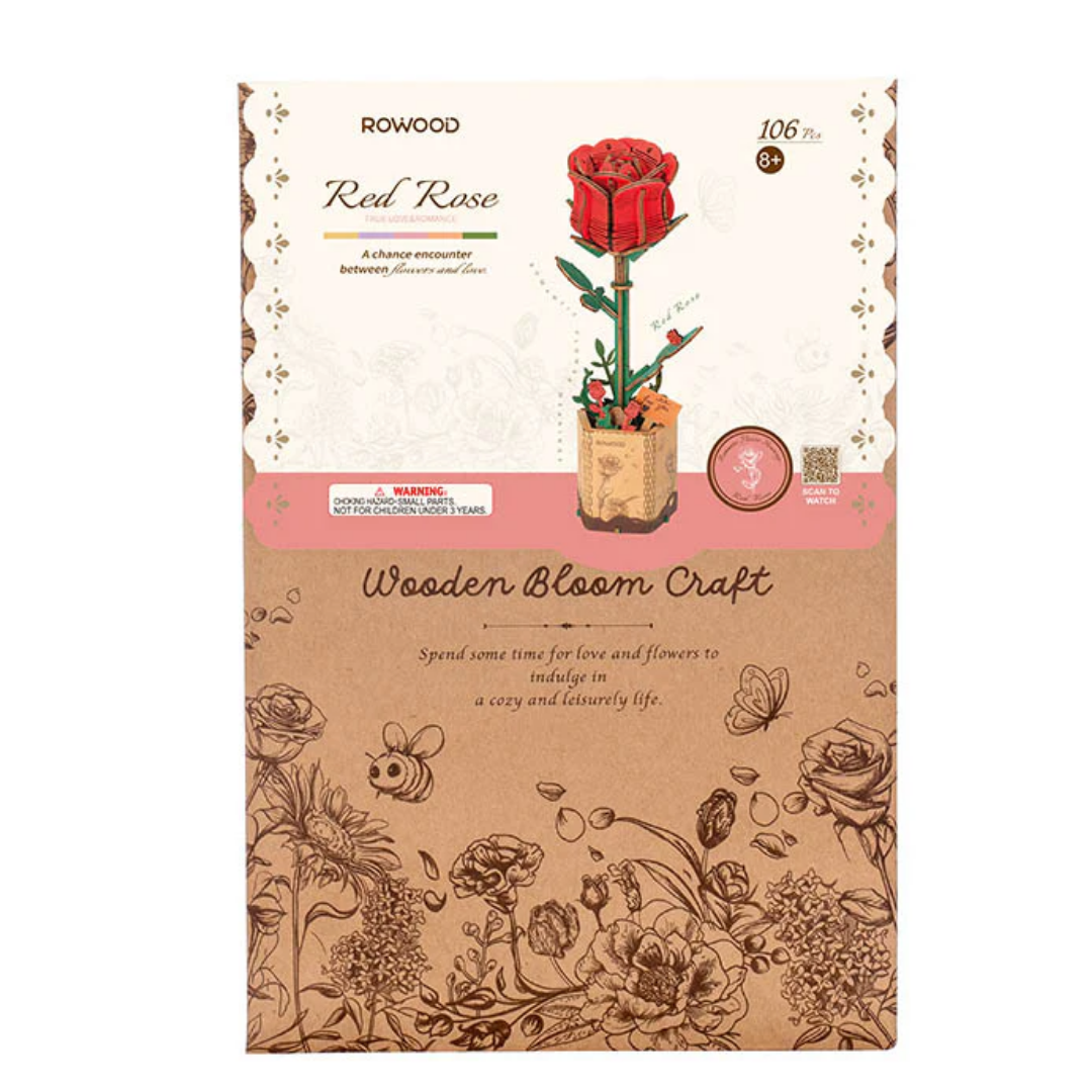Rosa Roja de Madera Rowood 104 Piezas | Rompecabezas 3D Decoración Floral
