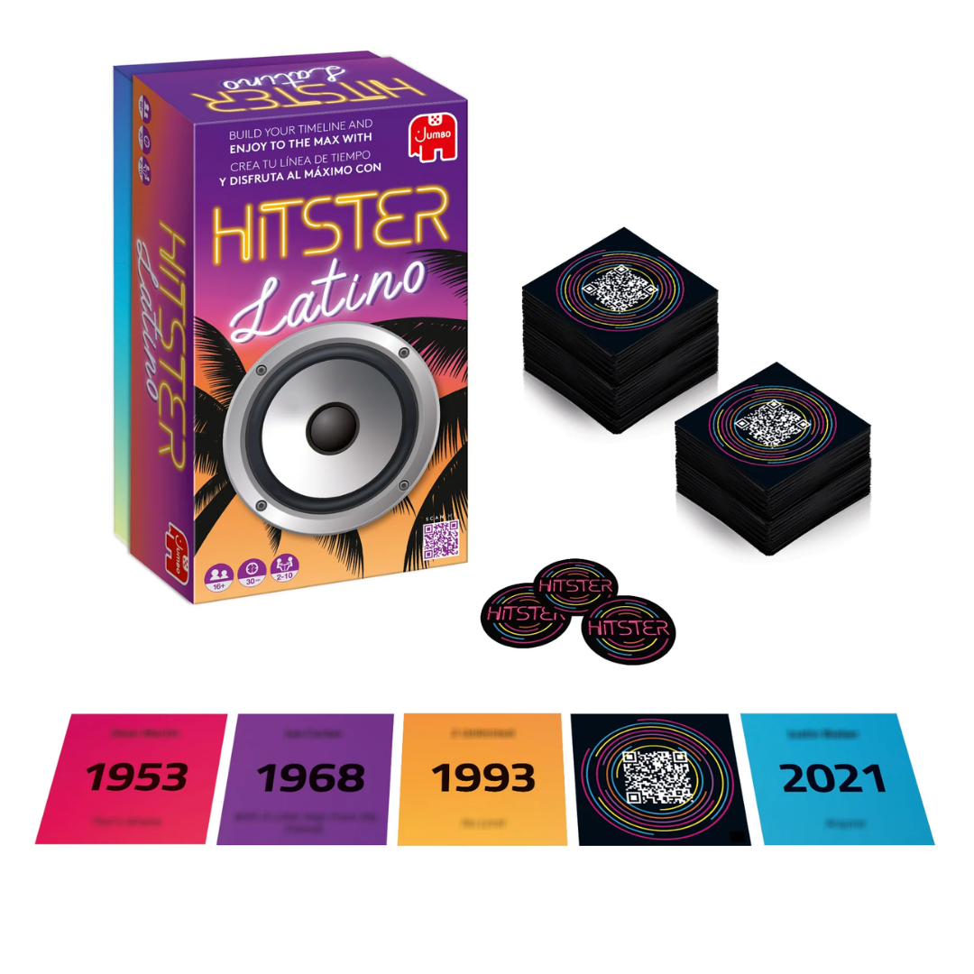 Hitster Latino - Juego de Mesa de Trivia Musical, Playlist y Línea de Tiempo - Dark Hobbies