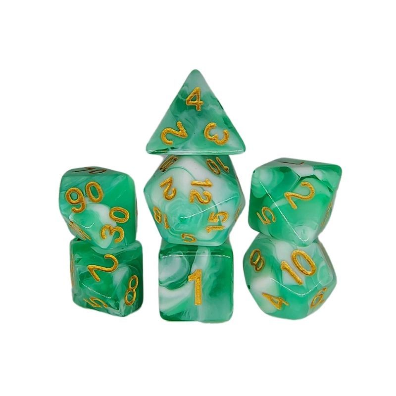 Set de siete dados de rol Draxos Double Color: Green & White, verde y blanco
