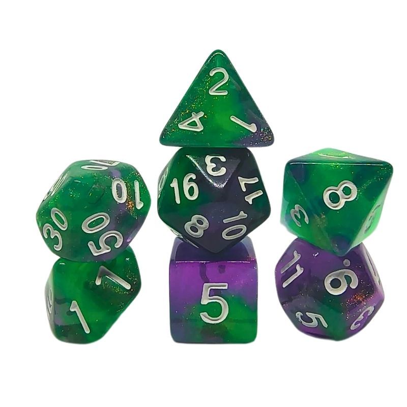 Set de Dados Draxos - Double Color Glitter: Green & Pink