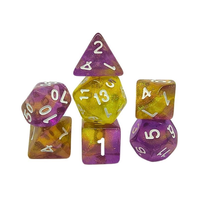 Set de Dados Draxos - Double Color Glitter: Pink & Yellow